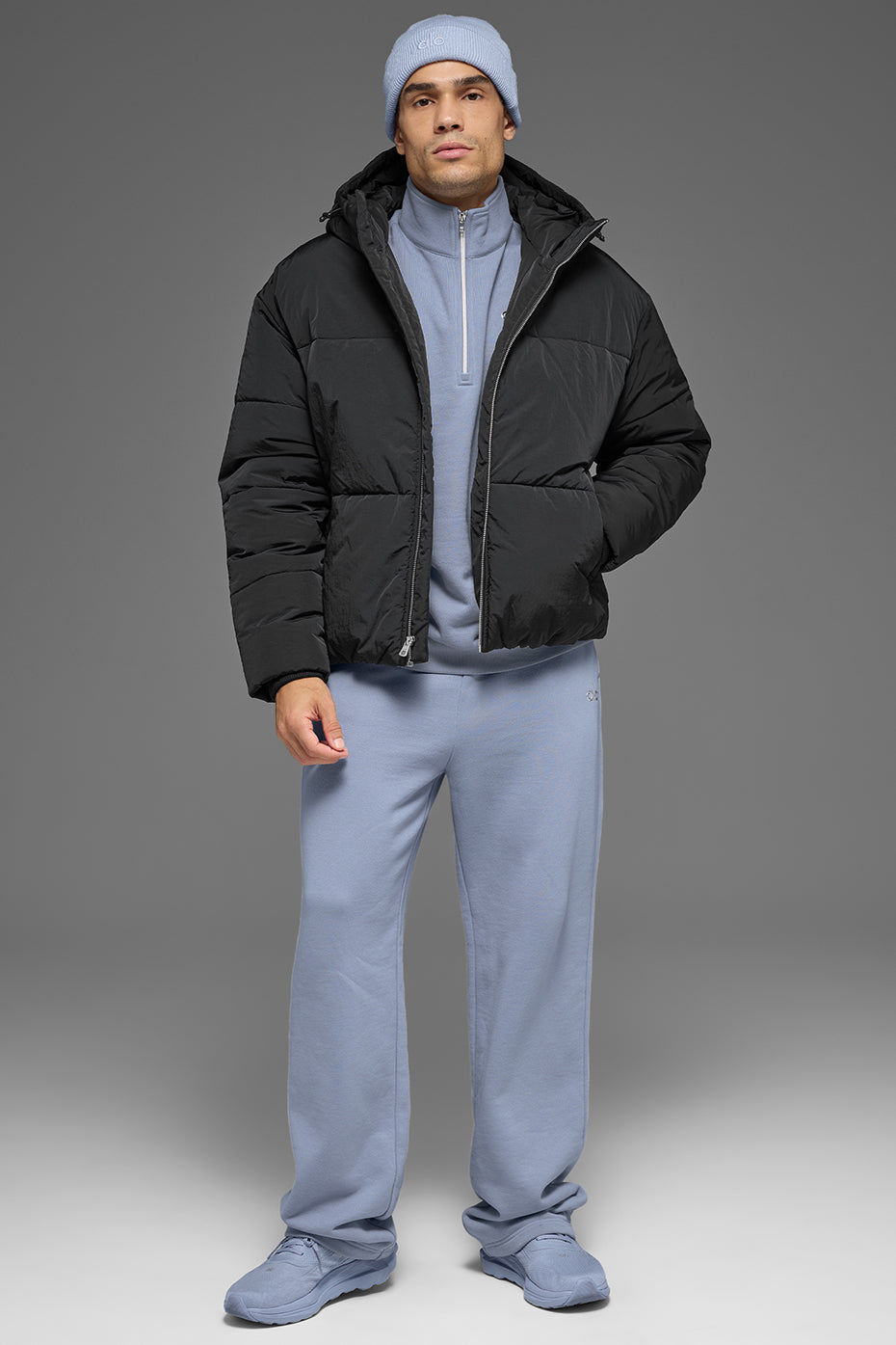 Crinkle Nylon Hooded Stage Puffer - Black