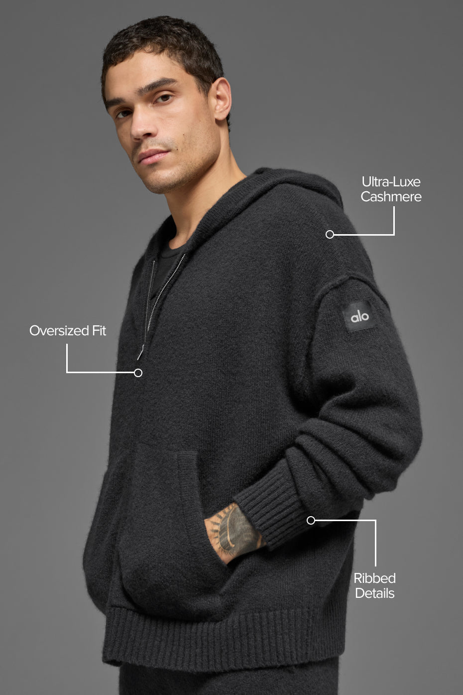 Wool Cashmere New Class Full Zip Hoodie - Black